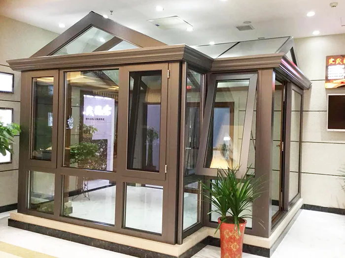 
Sun room for garden and aluminum frame glass sunroom with retractable blind inside the glass roof 