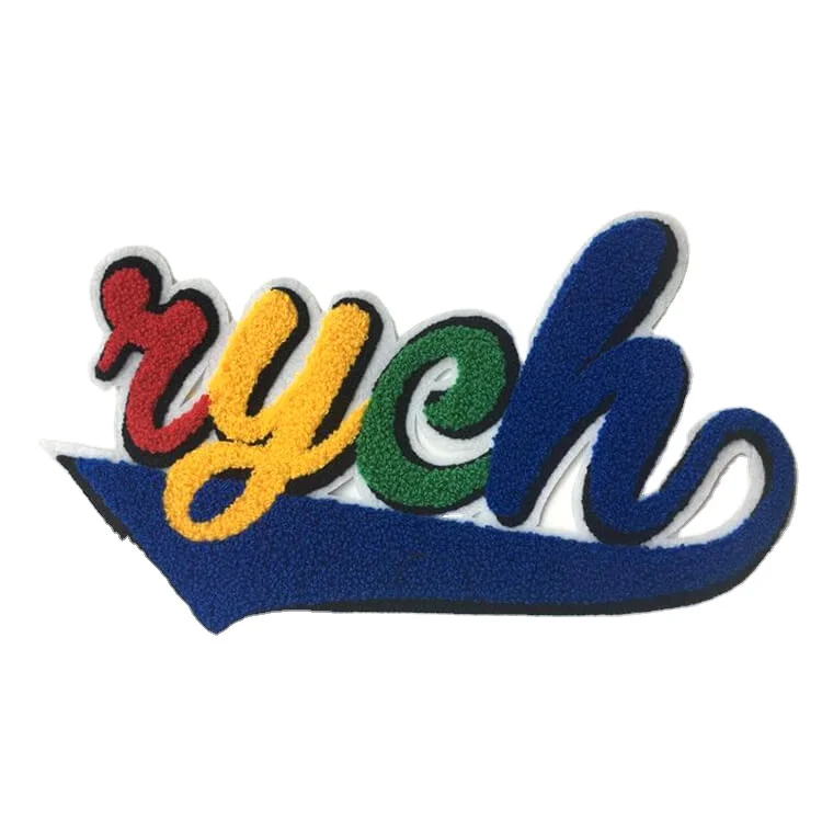 Custom university letter chenille patch on Hoodie chenille logo toweling embroidery patch for clothing