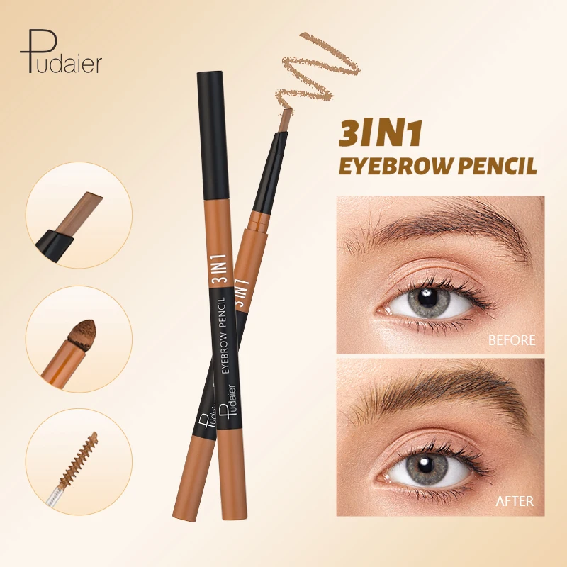 Pudaier New Style 3 IN 1 Eyebrow Pencil Multiple Uses Waterproof And Sweat Resistant 6 Colors Natural Eyebrow Makeup