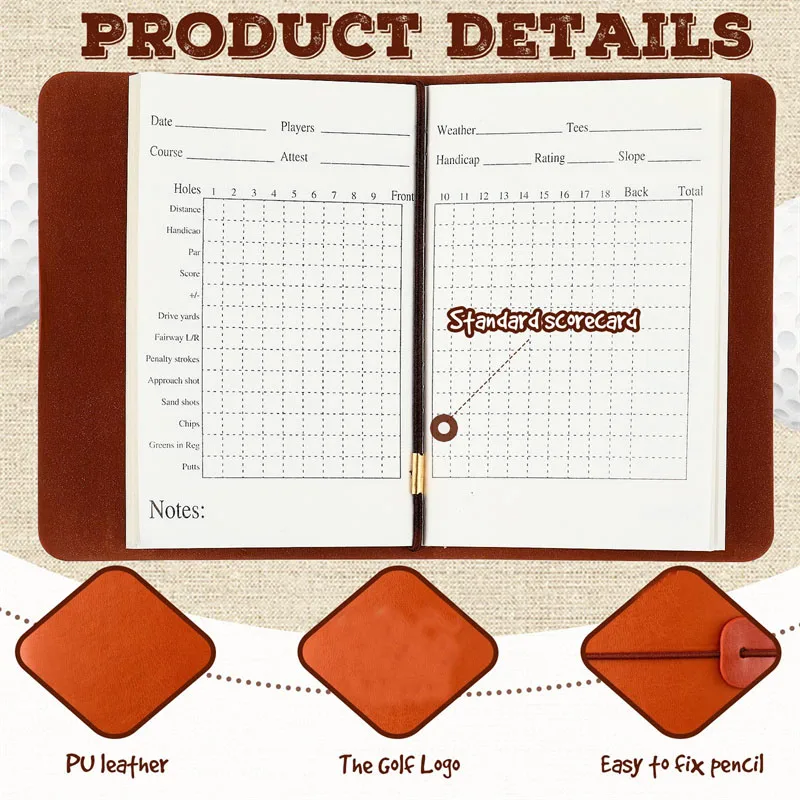 Golf Scorecard Book With Pencil Leather Golf Journal Notebook Golf Log Book Pocket Score Book for Men