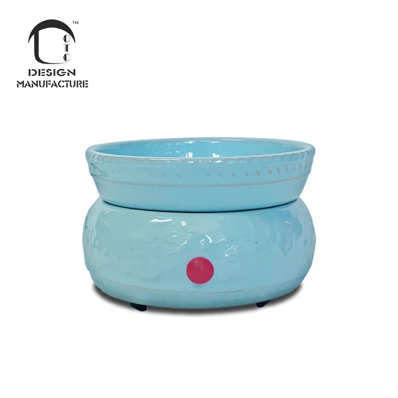 Supplier OEM holiday blue ceramic 2 in 1 scented candle warmer aromatherapy oil burner