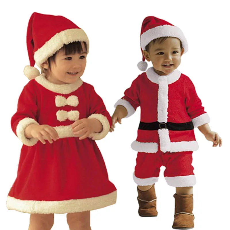 High quality velvet Baby girl and boy Santa Claus clothes dress father Christmas cosplay costumes for kids
