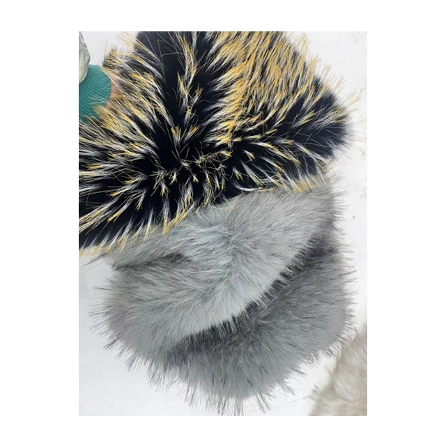 Black fur with orange yellow Tip dyed color High pile faux fur for collar High quality faux fur fabric