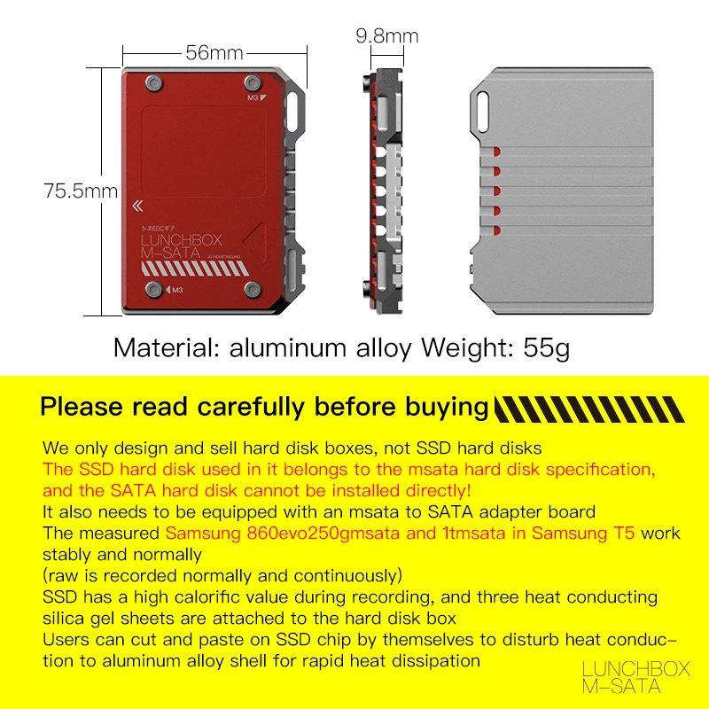 MSATA to SATA Enclosure, mSATA to 2.5 SATA Adapter with Case, 50mm Mini SATA SSD Hard Drive to 2.5 Inch SATA 3.0 Converter