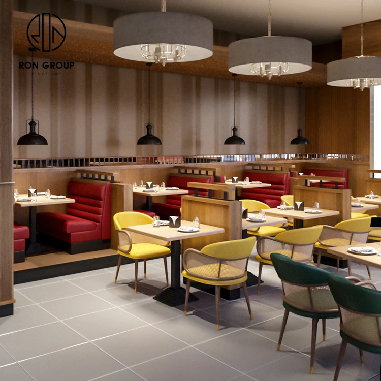 Restaurant Sofa Sets Commercial Cafe Furniture Modern Restaurant Fast Food Dining Tables And Chairs Wood Leather Booth Seating