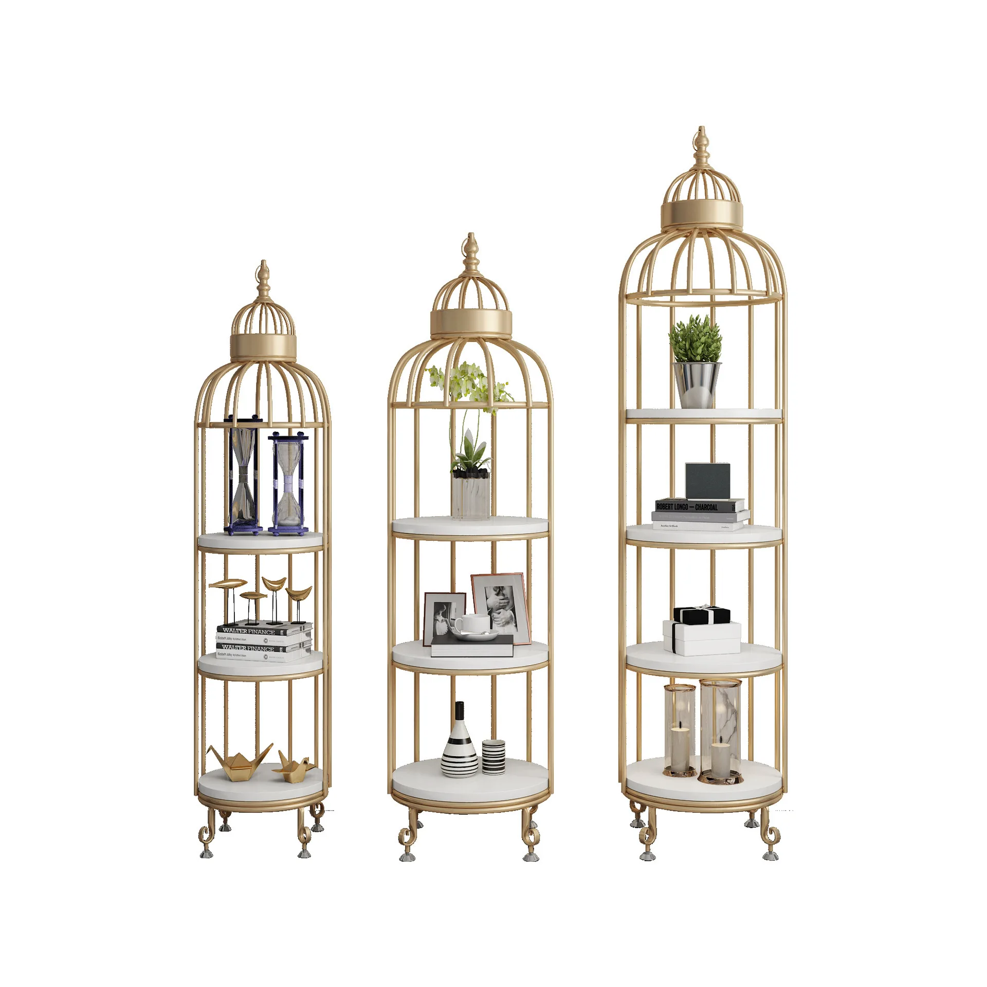 American Bird Cage Shape Shelf Floor Interior Iron Flower Balcony Decoration Multi-Layer Height Stand