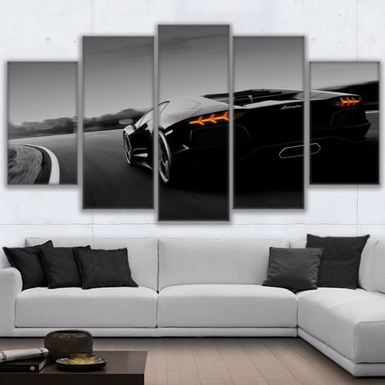 Modern Un-stretched Picture Painting Black Sport Supercar Racing Car Canvas Poster Print for Decoration