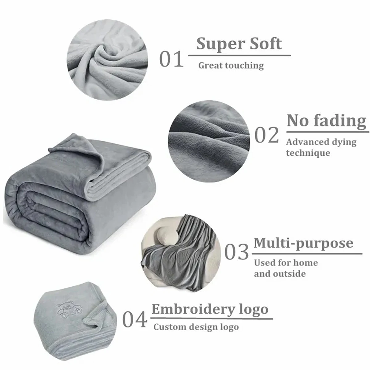 AZO Free 100% polyester Machine Washable Ultra Soft Twin XL Gray  Microplush Flannel Fleece Blanket