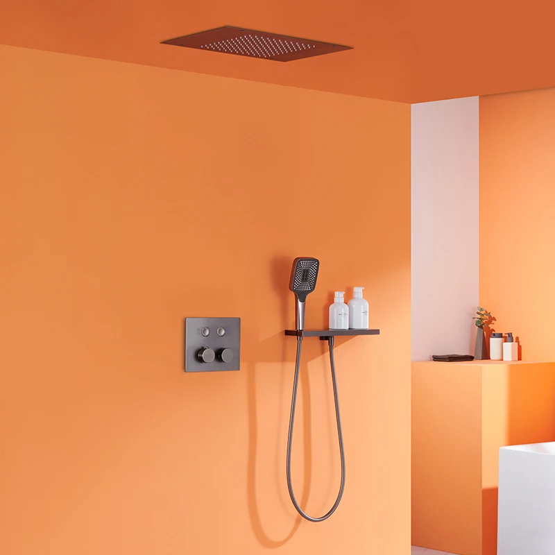 Luxury 3-Function Wall Mounted Shower Mixer Matt Black Exposed Ceiling Water Tap Brass Concealed Shower Mixer Massage Soft Spray