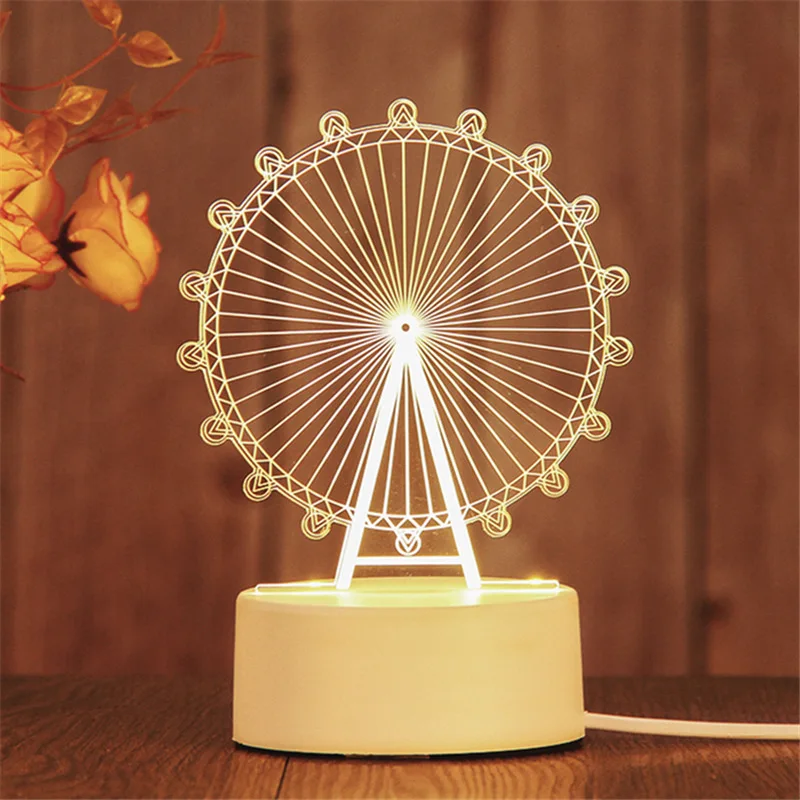 Creative holiday gift bedroom LED small night light 3D cartoon kids USB bedside lamp table lamp