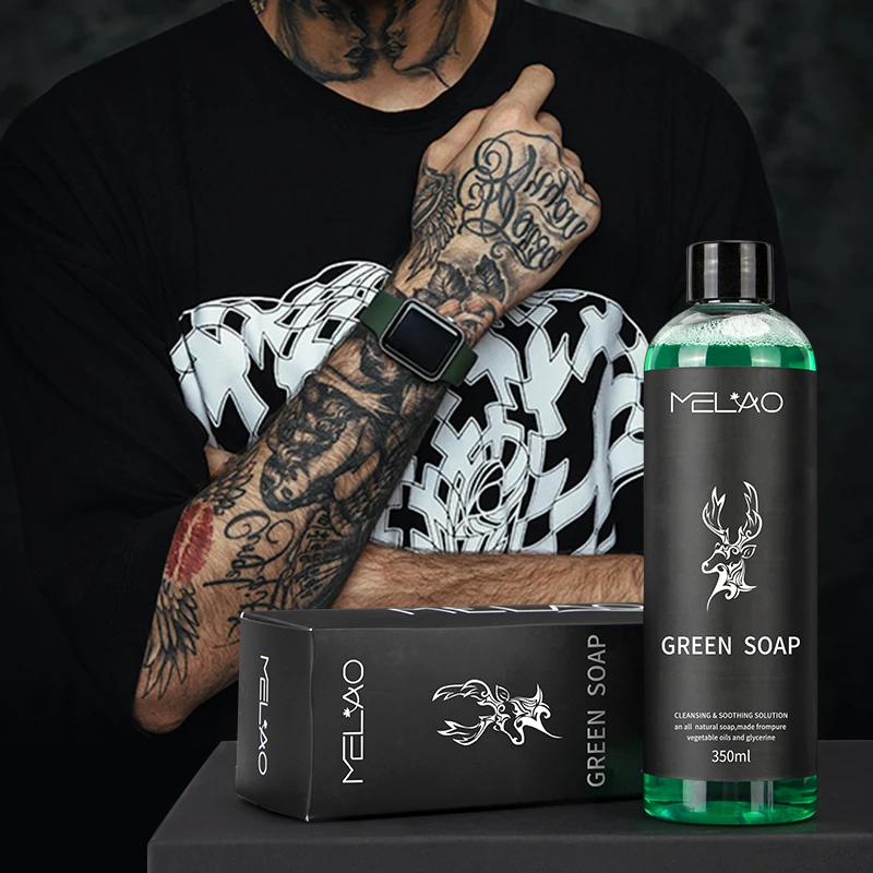 MELAO Tattoo Parlors Custom Vegan Brightening Deep Cleansing Smoothing Tattoo Skin After Care Tattoos Aftercare Green Soap