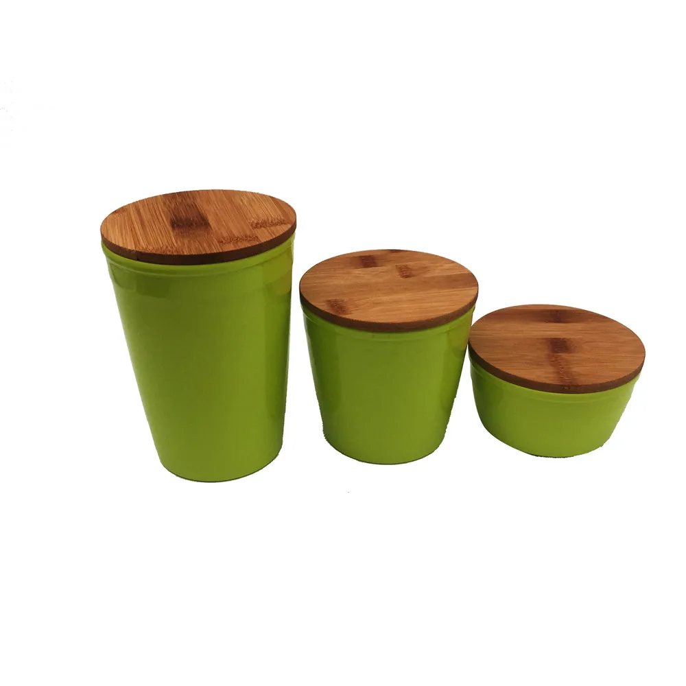 
New design bamboo melamine storage with bamboo lids for nuts or coffee bean and dry goods 