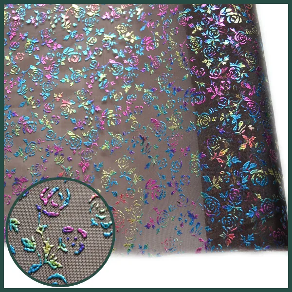 Custom Shape Polyester Sequin Material Fashion Rubber Patch Mesh Fabric for Shoes