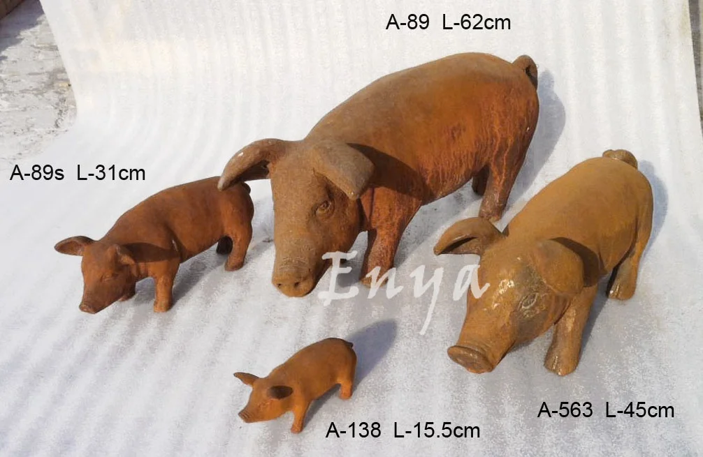 Rustic Outdoor Lawn Garten Ornaments Large Life Size Garden Decorative Cast Iron Lifesize Animal Pig Statues Sculpture