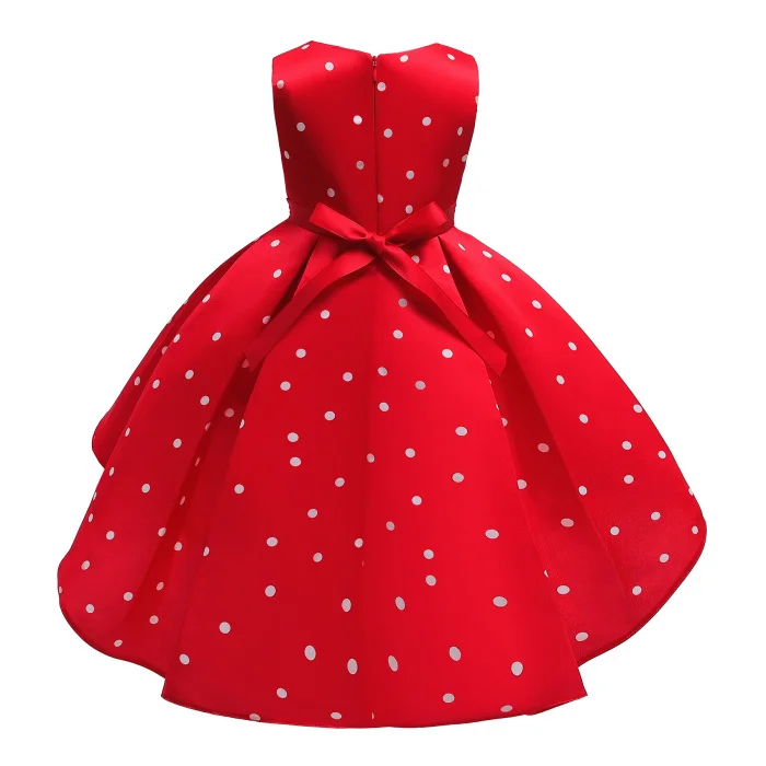 Wholesale Children Summer Breathable Girls Dress Kids Party Princess Dot Bow Wedding Party New Year Kids Clothes Boutique Dress