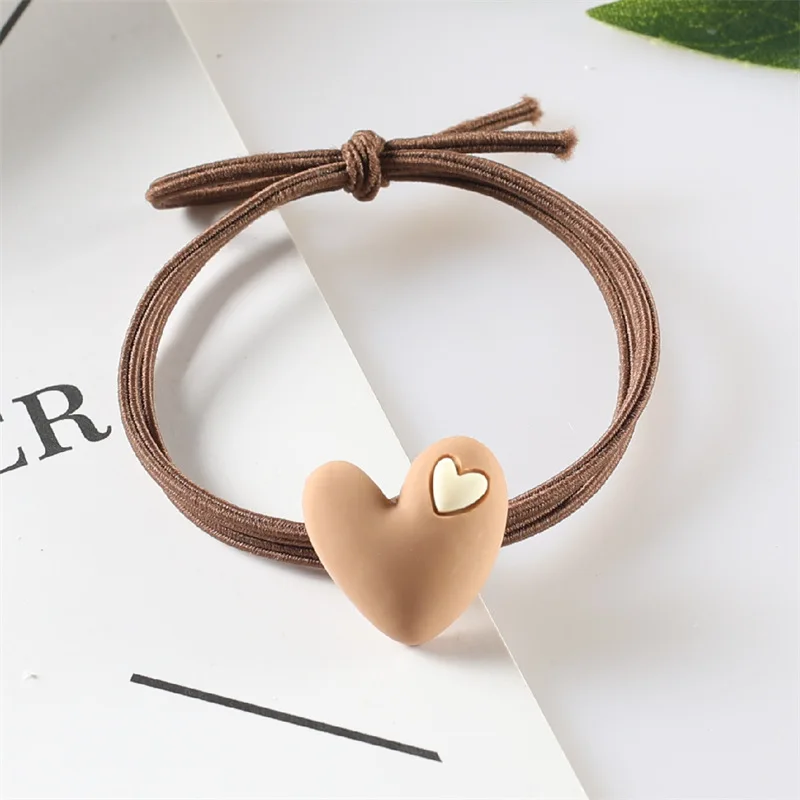 Korean version of popular peach heart milk tea color tie hair adult student hair circle heart-shaped elastic band