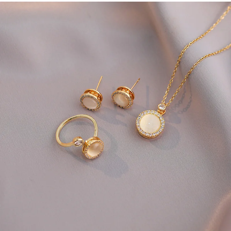 Fashion 18K gold earrings bracelet necklace ring moving rotating decompression jewelry set for wedding