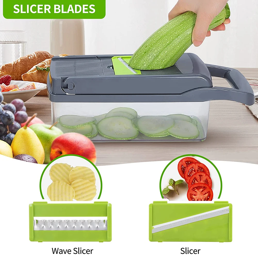 2022 Hot Selling 12 In 1 Hand Held Multifunctional Onion Cutter Fruits Slicer Potatoes Peeler Manual Vegetable Chopper