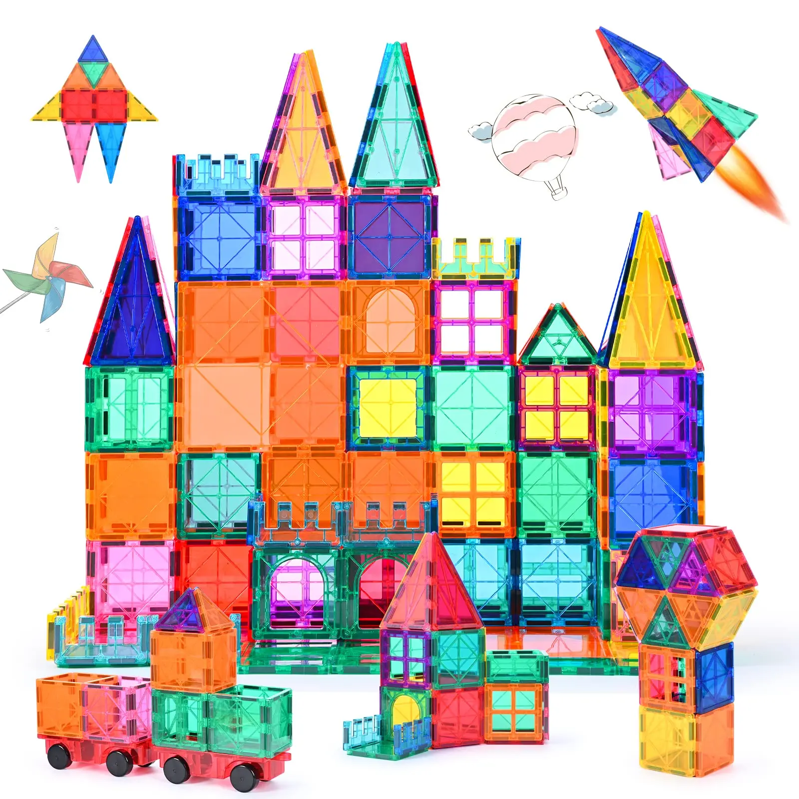 100Pcs Super strong Magnetic Toys Building Tiles 3D Magnet Building Blocks Set for Kids STEM Educational Preschool for Toddlers