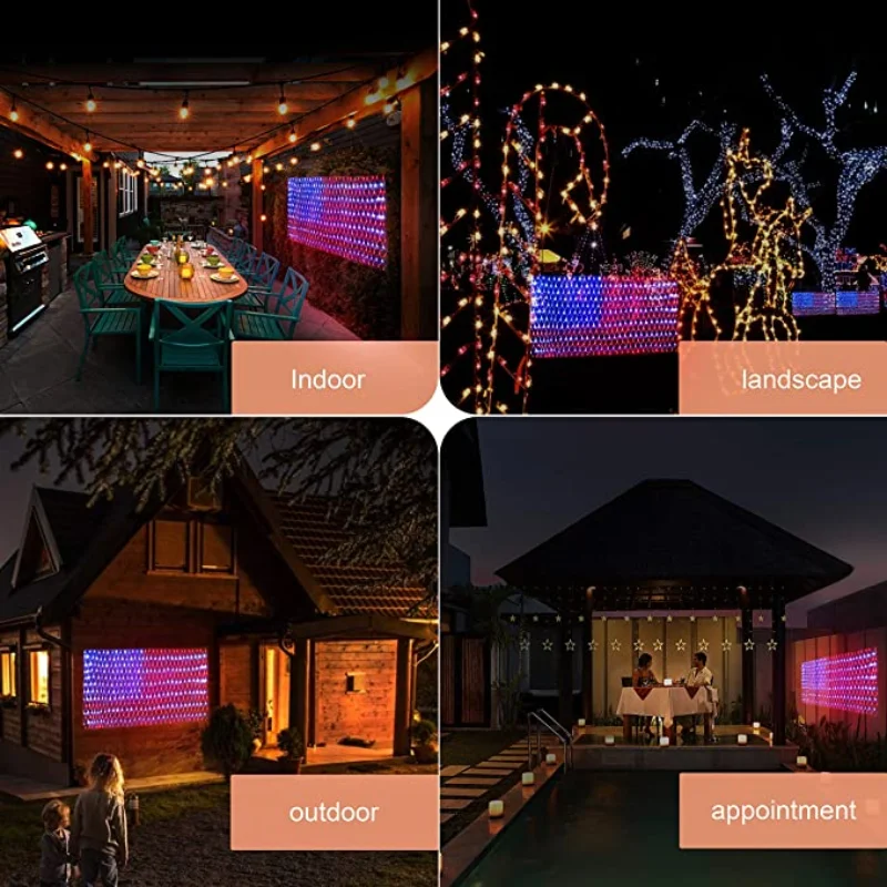 Hot Sell 2 x1M 110V American Flag Net Light with 420 LED Waterproof Led Flag Net Light for Yard Garden Decoration