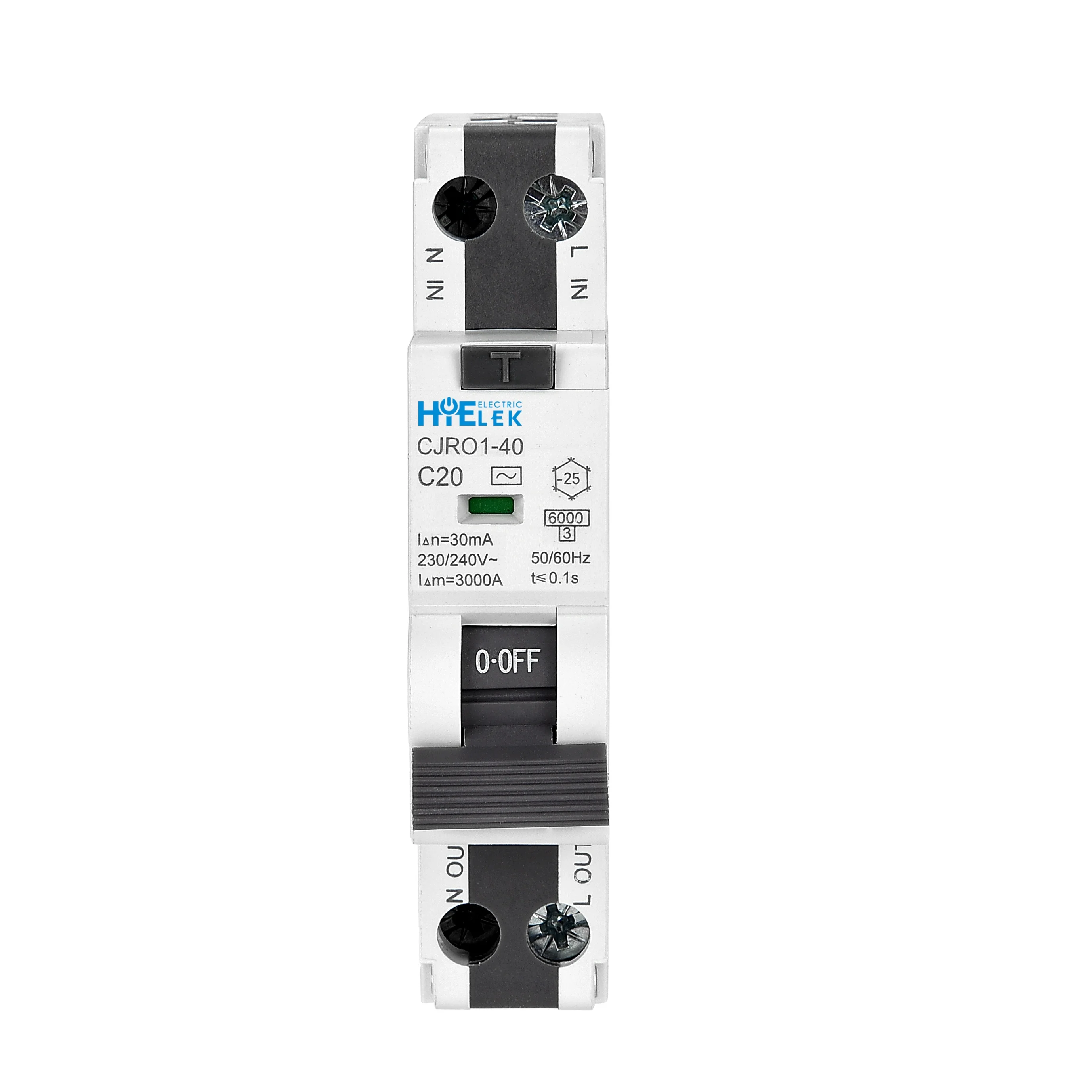CJRO1-40 1P+N 6A 50A RCBO 6kA 30ma rcd residual electrical circuit breaker mini rcbo with SAA certification