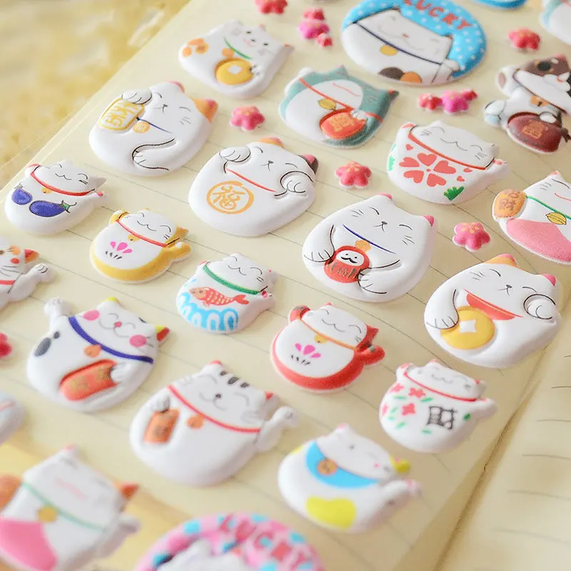 Cute cat sticker Japanese Puffy foam sticker children Kids Cartoon 3D puffy reward sticker Glass window decorative decals