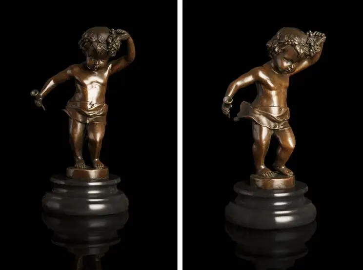 ArtsHom DS-281 Bronze Handmade Happy Boy Dance Sculpture Kids Statue Bronze Green Vintage Western Art Figurine for Home deco