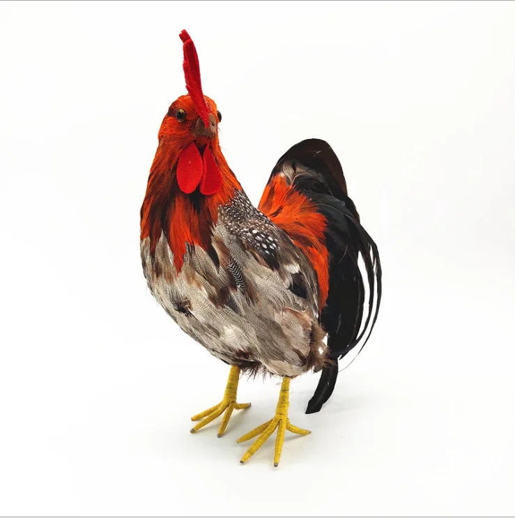 Hot products simulation feather birds standing life size chicken colorful farm garden ornaments hen rooster for decoration