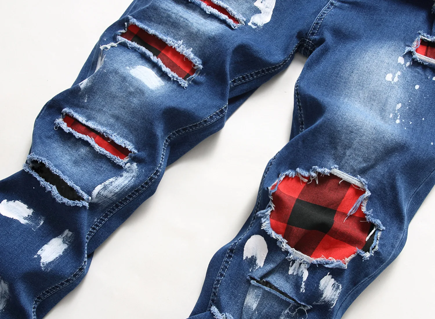 Newly Arrived Custom High Waist Skinny Jeans Patch Ripped Hole Men Stacked Pants Men Stretch Trousers Jeans