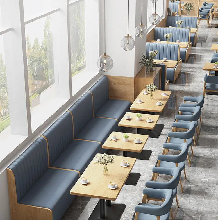 Table and Chairs Chesterfield Leather Wooden Base Restaurant Booth Seating Furniture