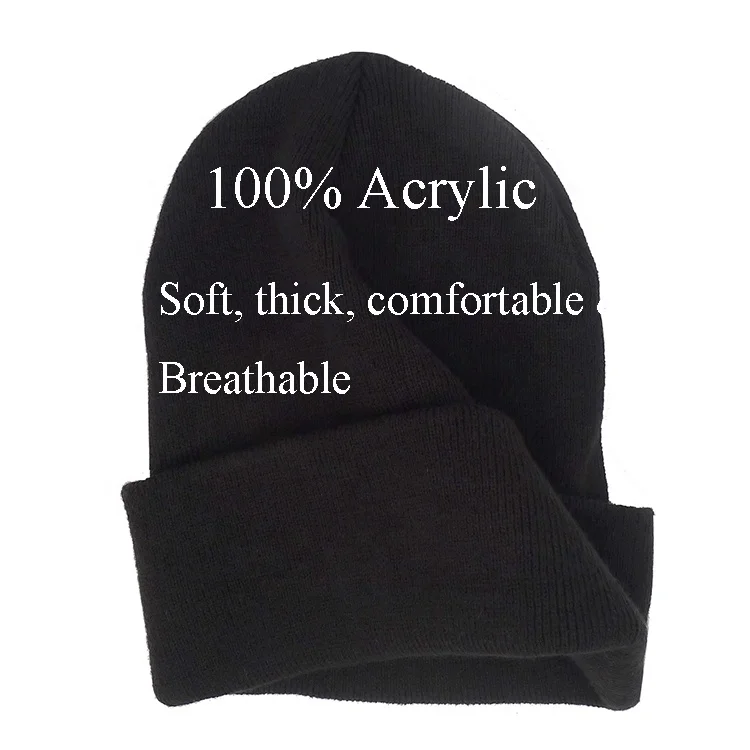 Wholesale security hat black knit beanie with letters worker mens winter hat cap toque cuff beanies embroidered logo custom