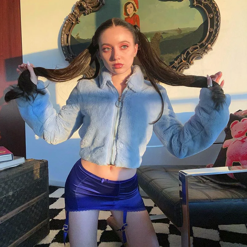 
Soft and windproof women crop top jackets ladies long sleeve casual thick sherling sheepskin woman coat 