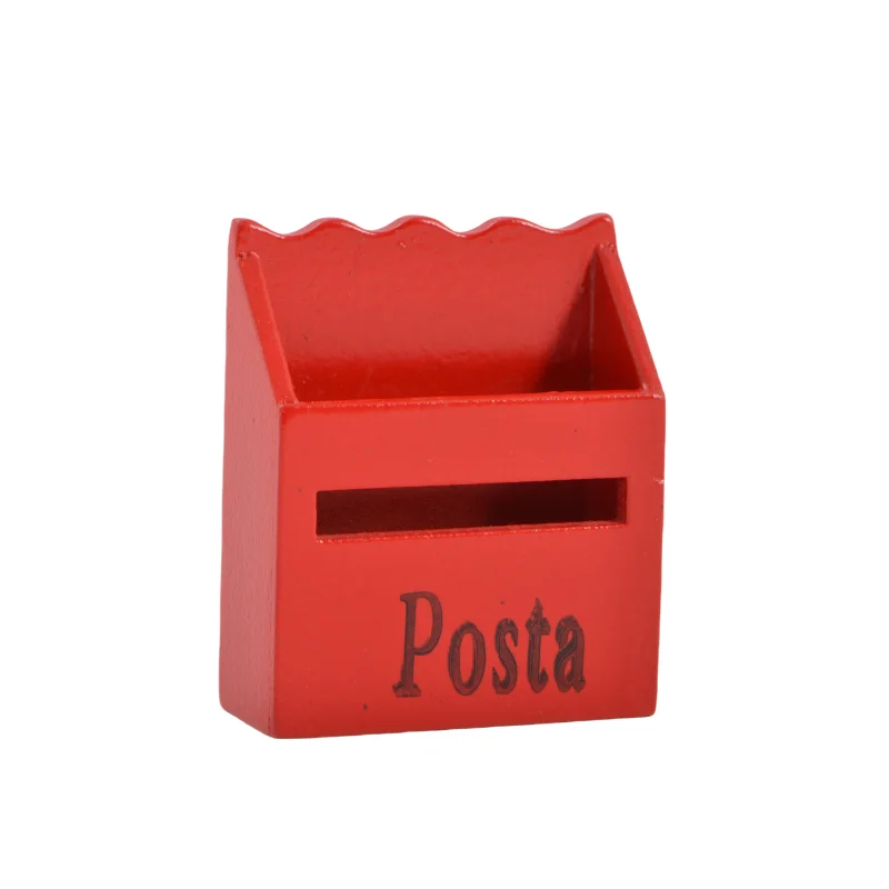 Dollhouse Wooden Red Mail Box Miniature Christmas Scene Decor Post Box Mini Fairy Door Elf Door Decor Accessories