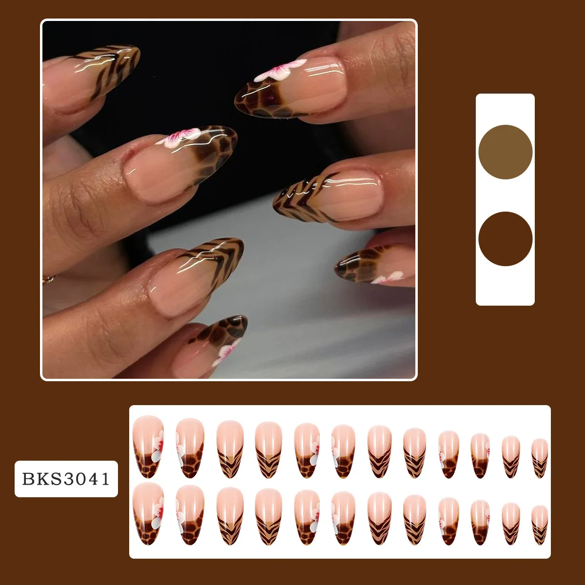 High Quality Wholesale 24pcs Jelly Glue Artificial Finger Nails Coffin Medium Almond Jelly Glue Press-On Nails