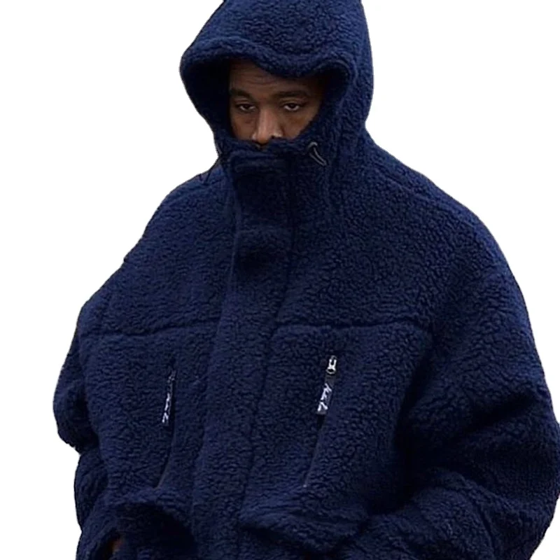 Kanye west men women upper body hats windproof polar fleece jackets thickened warmth winter loose sapphire blue coat