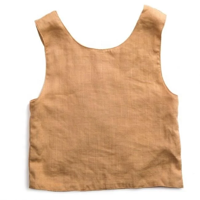 
Baby Top With Linen Fabric Children Clothes Girls Fancy Top Sleeveless Clothes 