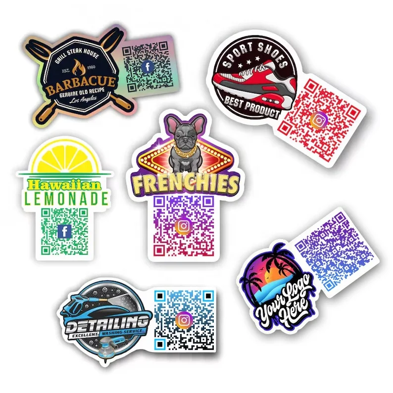UV weather Resist vinyl holographic pvc scan bar code stickers custom printing outdoor die cut qr code sticker label