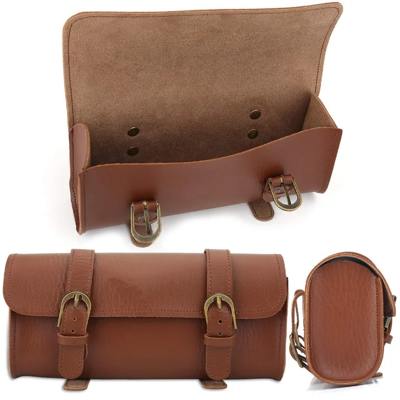 Factory Sale PU Leather Bicycle Bag Vintage Retro Brown Bicycle Front Bag Bike Handlebar Storage Pocket