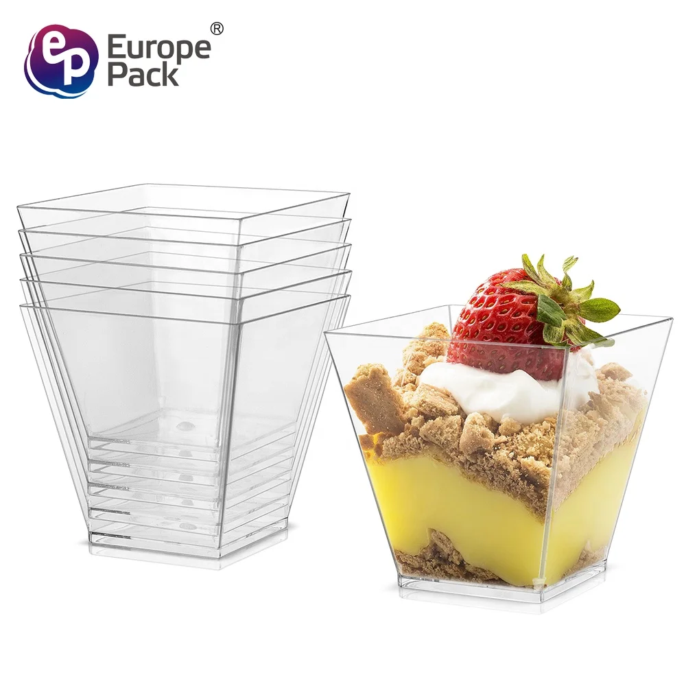 Оптовая продажа с фабрики Europe-Pack, квадратные одноразовые пластиковые чашки для Мусса объемом 200 мл для желе, десертов, набор из 500 шт.