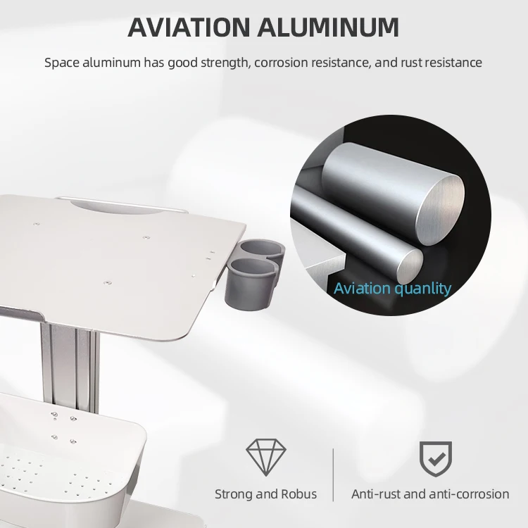 Hot Sale Ecg Breath Monitoring Equipment Aviation Aluminum Tray Medical Trolley With Storage Basket