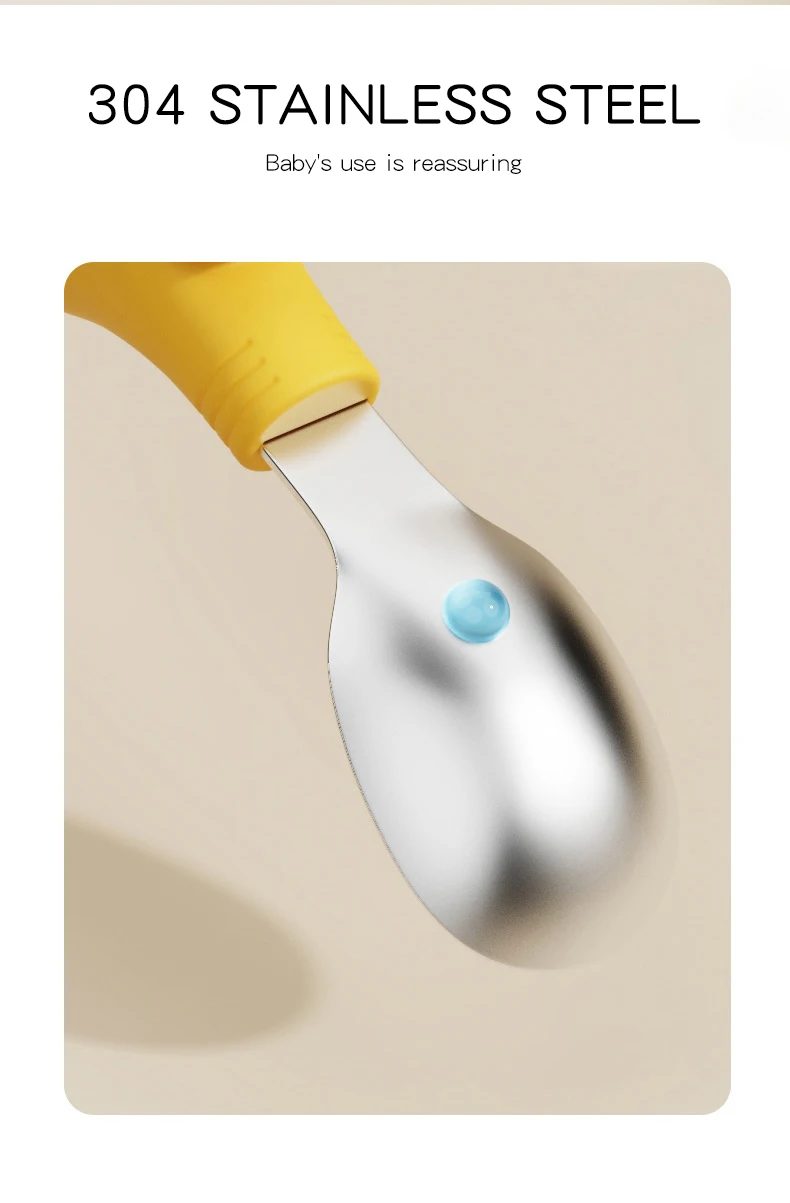 2024 Leafree Newest Design Nature Silicone Metal Handle Spoon Fork Set Weaning Baby Cutlery Feeding Tableware for Baby Kids