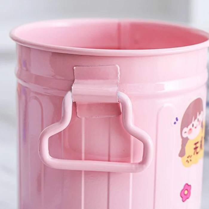 Factory Wholesale Galvanized Metal Desktop Storage Bucket Pen container Table Office Make up Containers Cute
