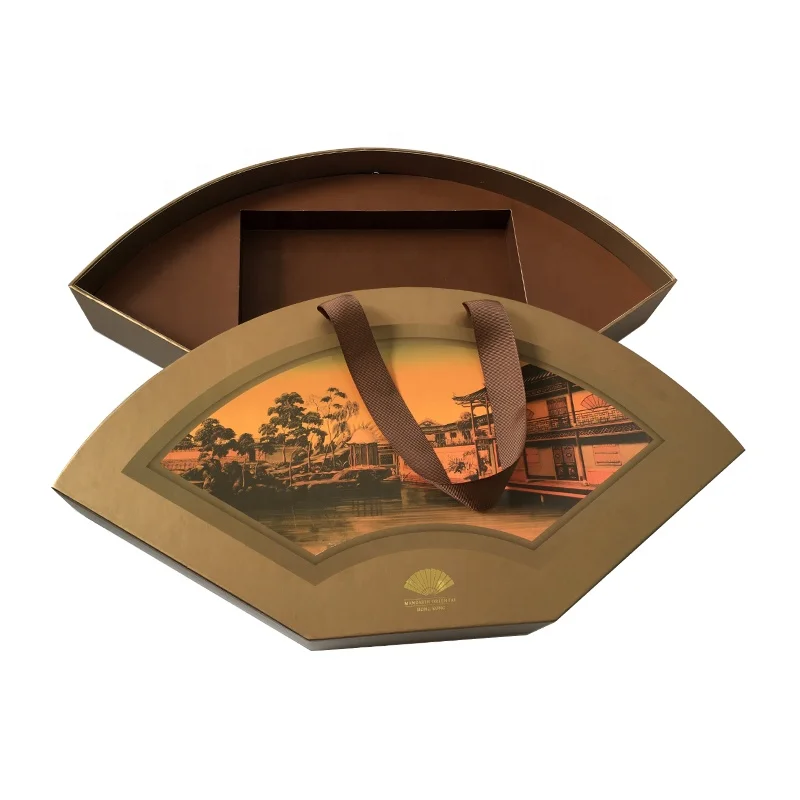 
Chinese Style Portable Fan Shaped Paper Custom Pastry Packaging Box 