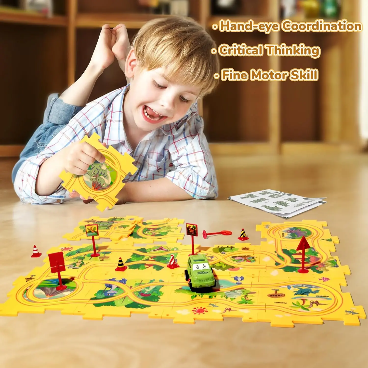Road Building Maze Toy Plastic Dinosaur Puzzles for Kids Montessori Toys Race Tracks for Kids Toddler Puzzle Track Play Set