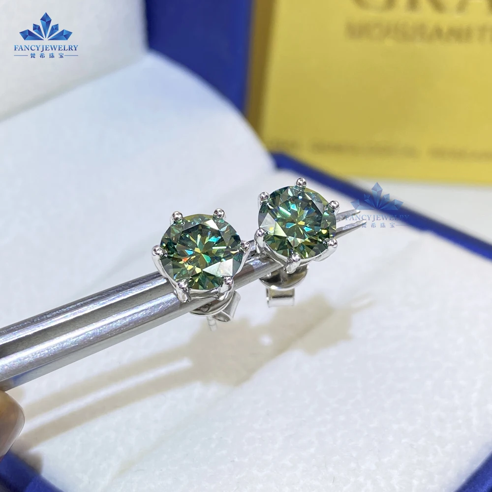 Factory Price 18K Gold Plated Earrings 0.5ct 2ct VVS1 Colored Moissanite Stud 6.5mm 8mm Moissanite Earings GRA Certificate