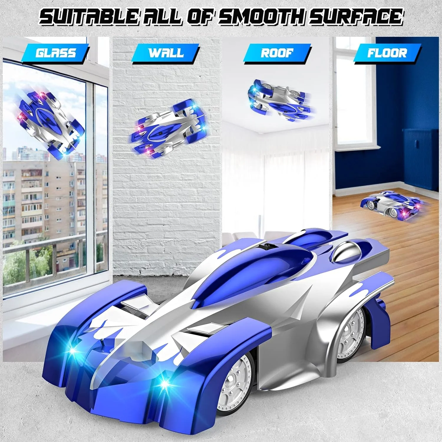 Rechargeable Wall Climbing Remote Control Car 360 Rotating Dual Mode RC Stunt Car with LED Car Light
