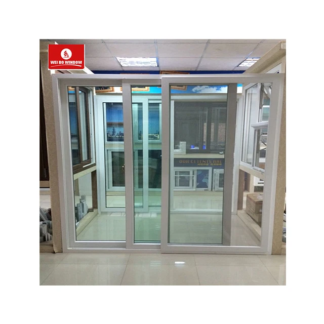 PVC double glass grills type design,balcony sliding door and window