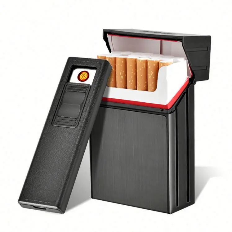 Wholesale 2-In-1 Case With Built-In Usb Rechargeable Cigarette Box Holder Smoking Lighter