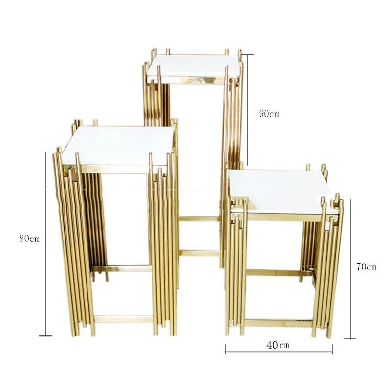Partycool Set of 3 PCs Gold Round Metal Plinths Wedding Backdrop Stand Columns Cylinders metal dessert pillar