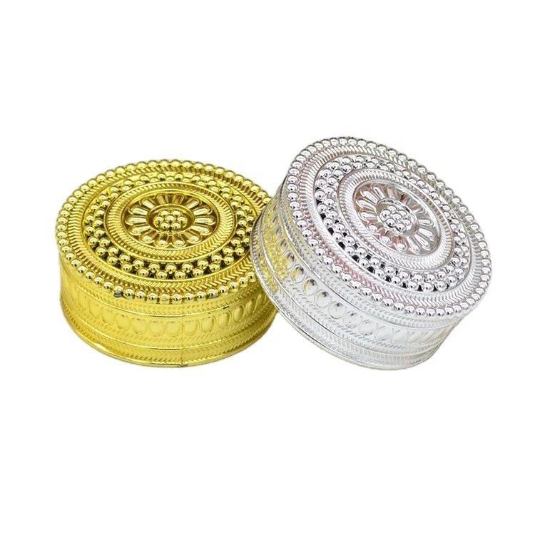 Plating gold silver wedding party round plastic gift box